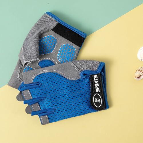 Half Finger Bike Gloves for Kids - Blue, Size L (9-14 Years)