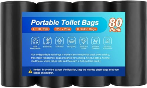 80PCS Biodegradable Portable Camping Toilet Bags 8 Gallon Trash Liners