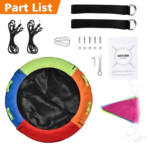 40 Inch Saucer Swing for Kids - Colorful Backyard Swing with Adjustable Straps