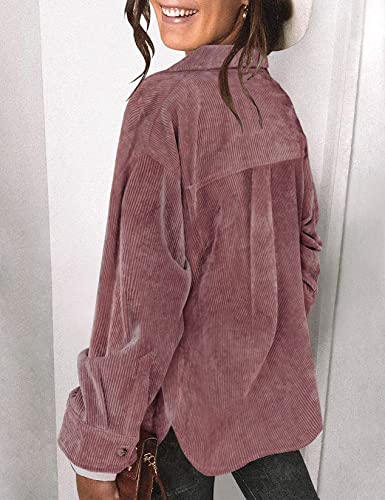 Saslax Women's Oversized Lightweight Corduroy Shacket Jacket - Medium Mauve