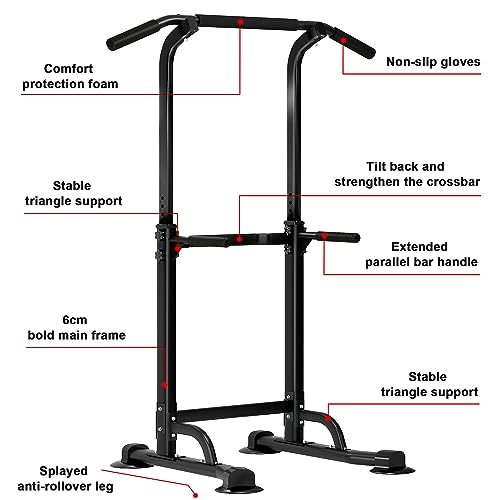 Height Adjustable Power Tower Pull Up Bar - Black, 330LB Capacity