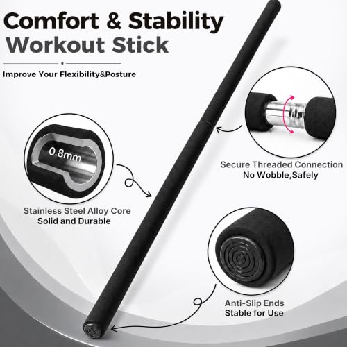 Wolfbird 5ft Black Yoga & Stretching Stick for Flexibility, Portable & Adjustable
