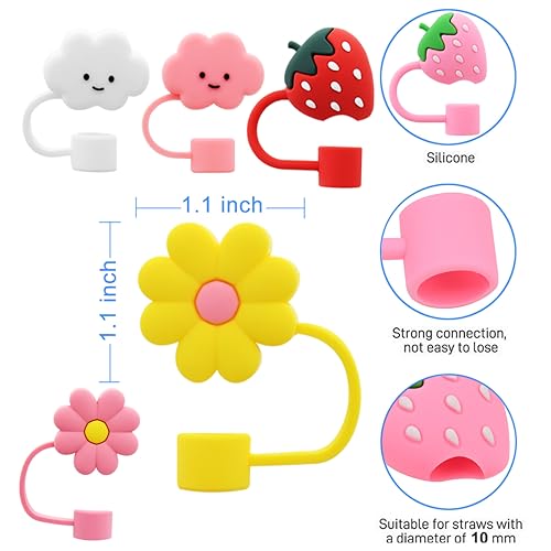 Silicone Straw Cover Set for 30/40oz Tumblers - 6pcs Strawberry Cloud Flower