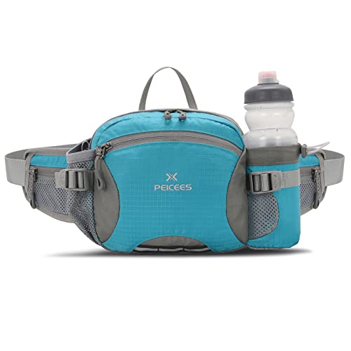 Peicees Large Water-Resistant Hiking Fanny Pack with Bottle Holder - Blue