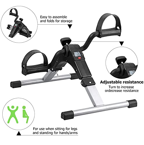 Mini Folding Pedal Exerciser - Adjustable Resistance, Silver