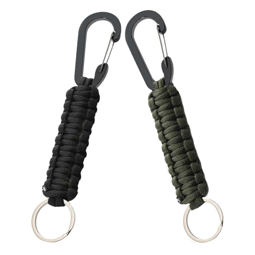 Heavy Duty Paracord Keychain with Carabiner - Black & Army Green