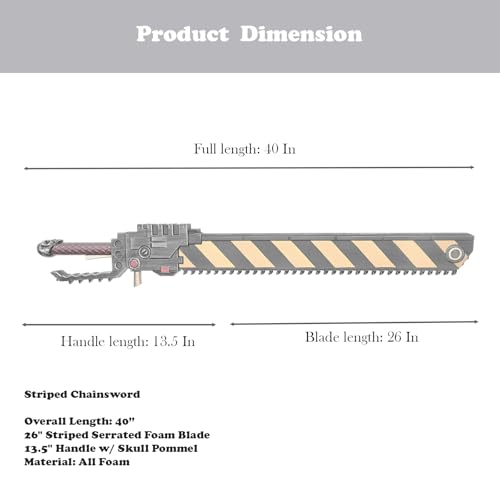 40'' War 40K Chainsaw Hammer Foam Sword – Striped Chainsword, LALAPORT