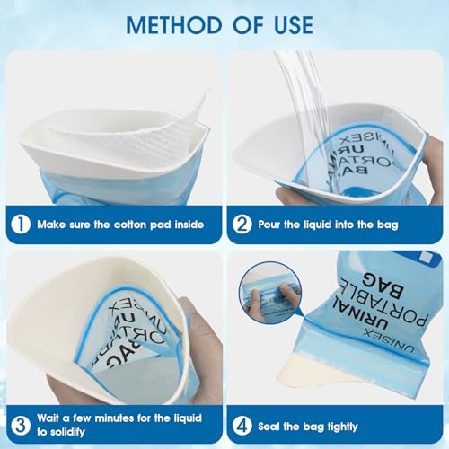 Portable Disposable Urine Bags with Absorbent Pad - Blue, 12 Count