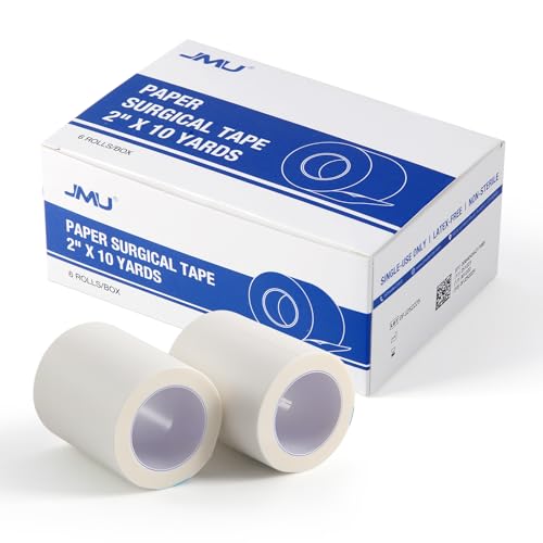 Medical Tape - Latex-Free Paper Surgical Tape, 2" x 10 Yards - 6 Rolls, White