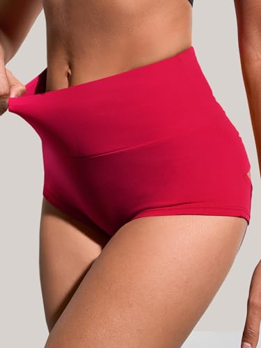 High Waist Women's Cut Out Yoga Shorts - Scrunch Booty, X-Large Red