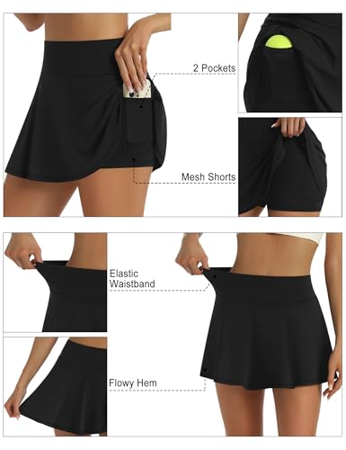 LouKeith Women's High Waist Pleated Tennis Skirt with Pockets - Medium Black