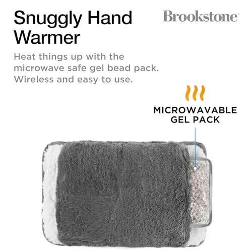 Brookstone Charcoal Faux Fur Hand Warmer Muff with Microwavable Gel Pack