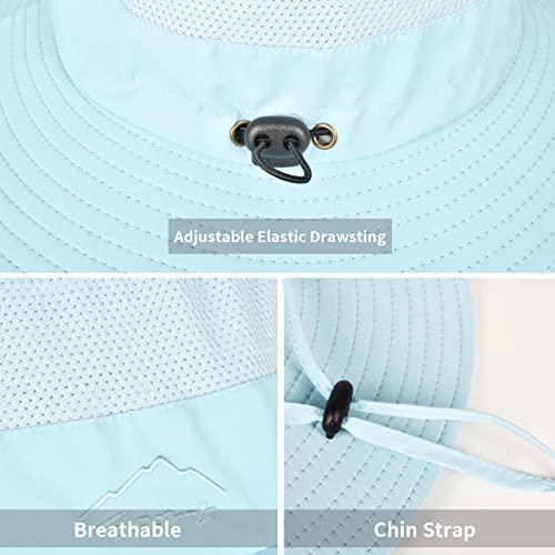 Wide Brim Fishing Hat for Men & Women - Blue with Face Cover & Neck Flap - UPF 50+