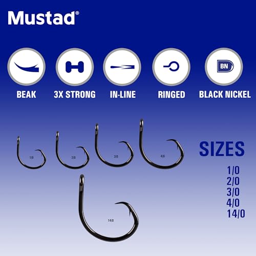 Mustad Demon Perfect Inline Circle Hook 39954NP Size 1/0 Black Nickel Pack of 25
