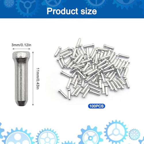 100 Pcs Bicycle Cable End Caps - Aluminum Alloy Wire Crimps - Silver