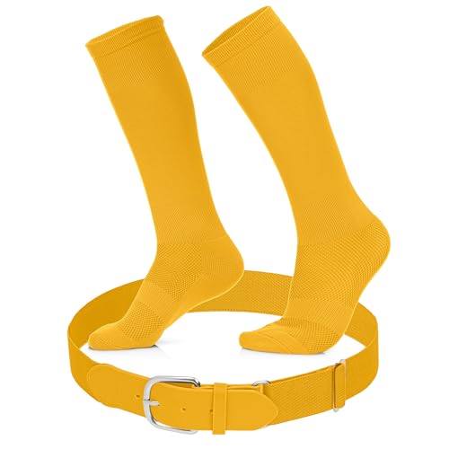 Medium Gold Youth Baseball Socks & Adjustable Belt Set for Kids