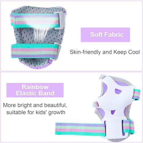 FIODAY Kids Purple Small Knee and Elbow Pads Wrist Guards Set for Ages 3-8