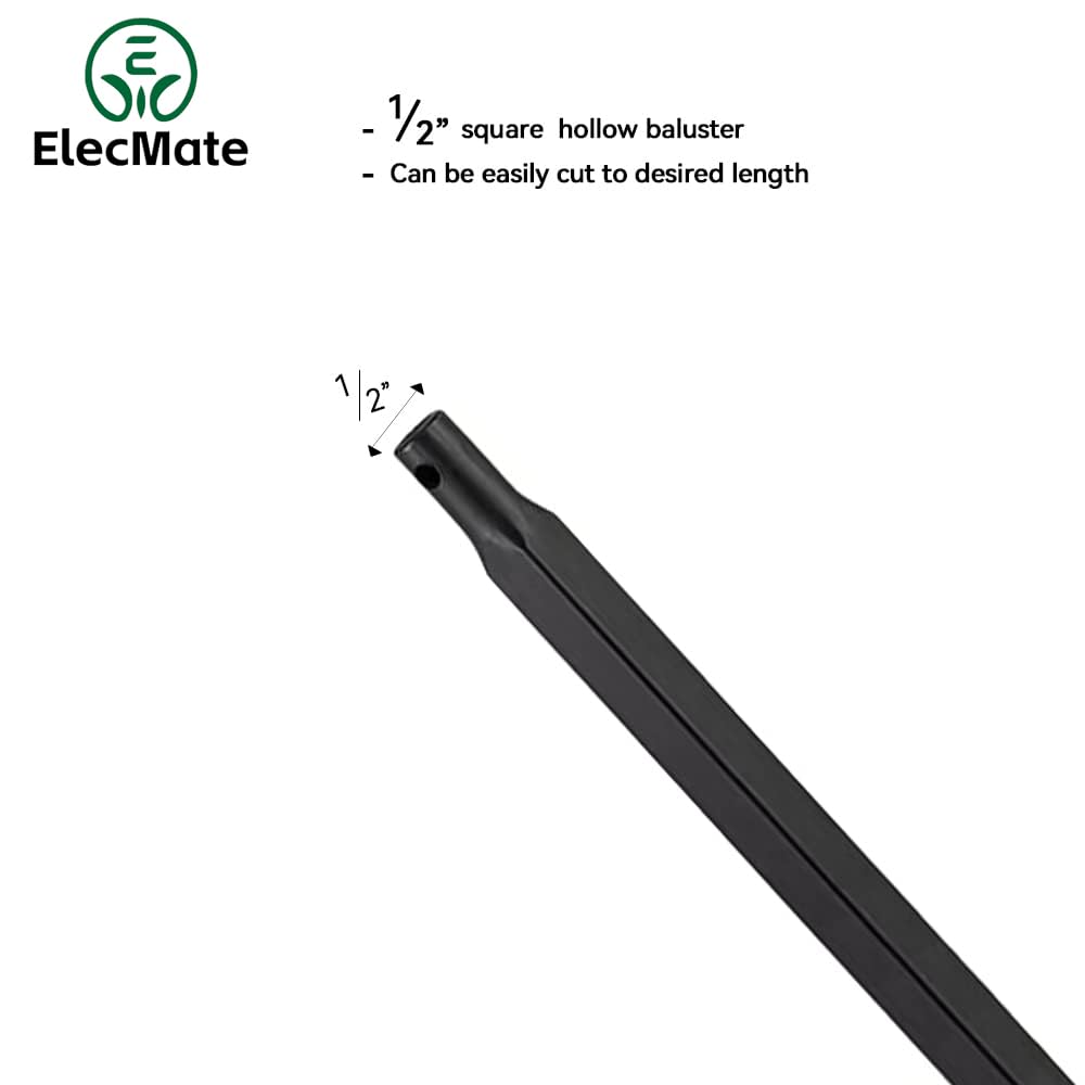 Elecmate Staircase Iron Balusters (Box of 10) Stair Spindles 1/2" Square Metal Balusters - Hollow Single Knuckle Staircase Spindles (Real Satin Black), E03-1