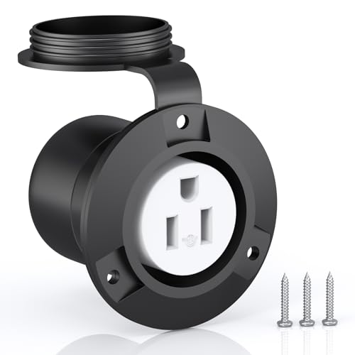 120V 15A Flanged Outlet Female Electrical Outlet with Cover NEMA 5-15R Waterproof Receptacle for RVs Marine Truck Bed Block Heater ETL Listed