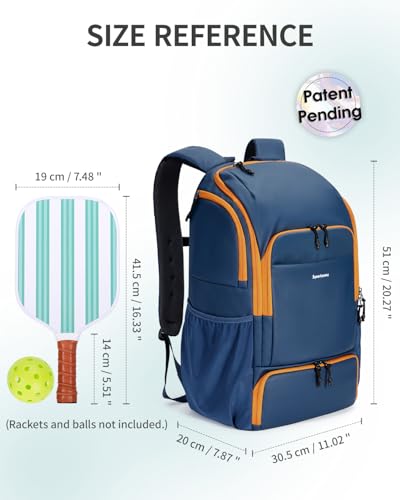sportsnew Waterproof Pickleball Bag with Shoe Compartment, Navy Blue