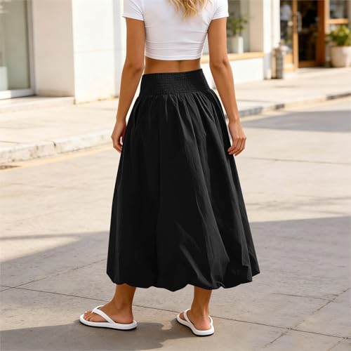 Women's High Waist Bubble Midi Skirt - Black, Small