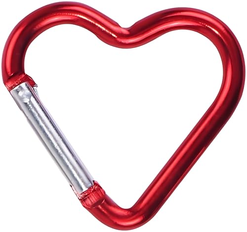 Heart Shaped Carabiner Clip - Aluminum Alloy Heavy Duty Keyring - Red
