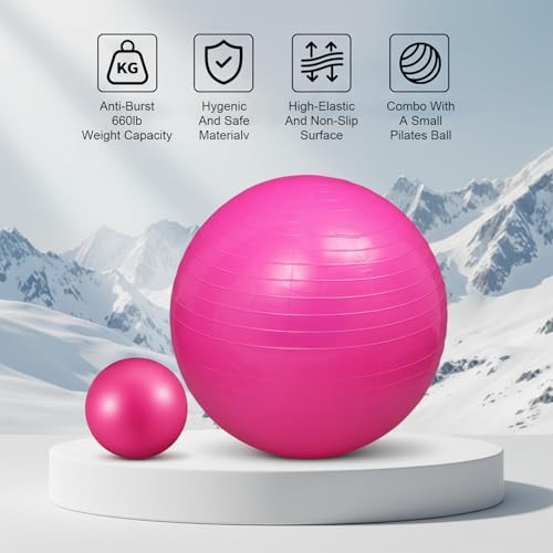 Kifmurase 25-Inch Pink Anti-Burst Yoga Ball 2-Pack for Pilates, Pregnancy & Therapy