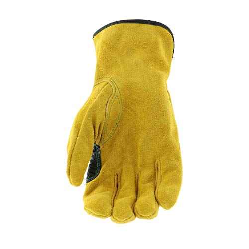 John Deere JD00004 Leather Gloves - Medium Size Split Cowhide Work Gloves with Shirred Elastic Wrist. Hand Protection Wear