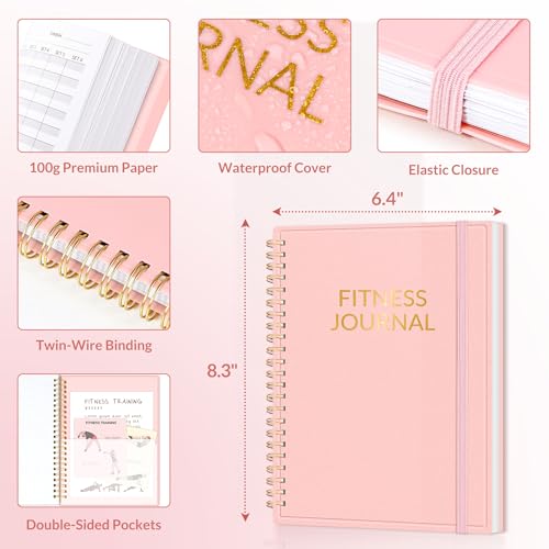 Pink A5 Fitness Journal Workout Planner for Men & Women, 6.4 x 8.3 inches, Gym & Home Use, Goal Tracking & Progress Log
