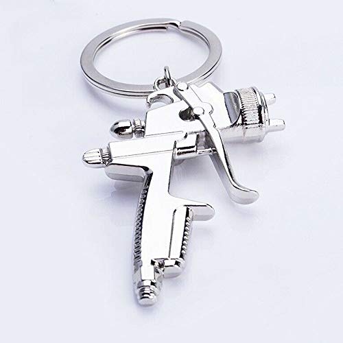 2 Pack Silver Metal Spray Gun Keychains for Shooting Games & Accessories