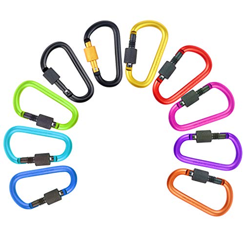 Aluminum D Ring Key Rings - 10 Pack Locking Carabiners A-Multicolored