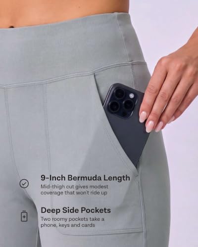 Women's 9-inch Bermuda Shorts Set - 4 Pack Athletic Yoga Running Workout Pockets, Large