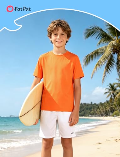 Boys Neon Rash Guard Swim Shirt - Orange, 11-12 Years