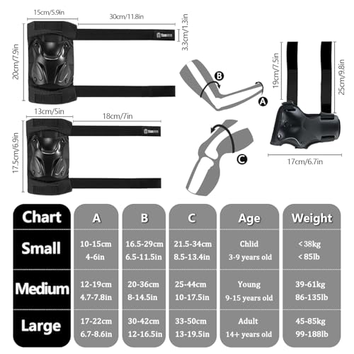 Adult Skating Protective Gear Set - Knee, Elbow & Wrist Pads - Black