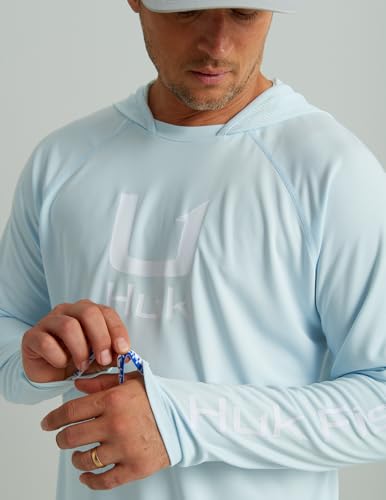 HUK Men’s Icon Hoodie Fishing Shirt with Sun Protection - Large / Ice Water
