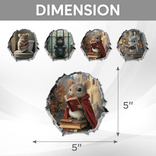 Pack 4 Pcs 3D Mouse Hole Wall Sticker for Girls Boys Toddler Kids Room Bedroom Classroom Car Window Funny Cute Stickers Waterproof Removable Reusable Vinyl Decals Home Accessories