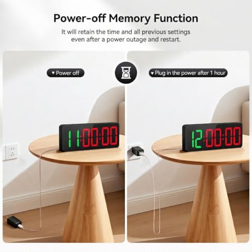 Tempospark Black 12-Inch LED Gym Timer Clock with Remote - Interval & Stopwatch for Workout & Office