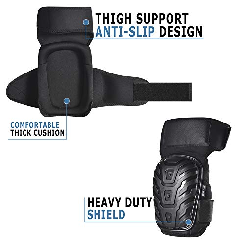 CE' CERDR Professional Knee Pads for Work - Heavy Duty Foam Padding Kneepads for Construction, Gardening, Flooring with Comfortable Gel Cushion to Save Your Knees (Thigh High)