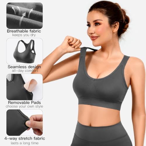 Double Couple Women's Adjustable Medium Impact Racerback Sports Bra - Large, Black Blue Grey