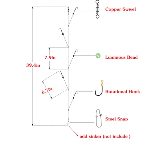 Fishing Rig with 5 Hooks - 7 Strands Nylon Coated Leader