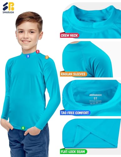 Boys Long Sleeve Rash Guard Swim Shirt - UPF 50+ Sun Protection, Sea Blue, 12-18 Months