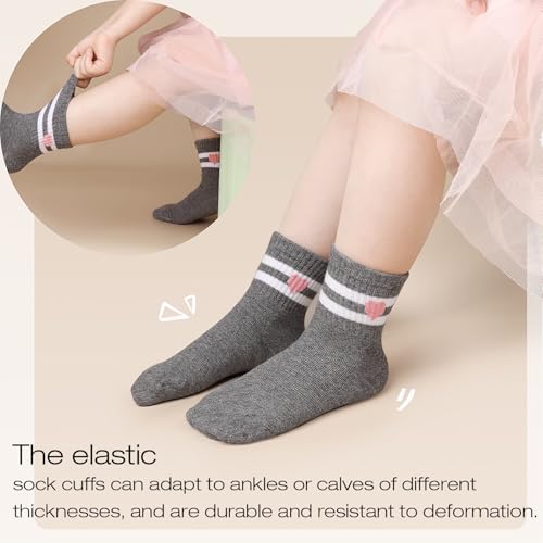 Kids Girls 4 Pairs Athletic Socks - Hearts & Stripes, Ages 7-10