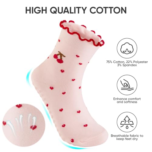 Non-Slip Pilates Grip Socks for Women - Full-Foot - White/Beige/Pink