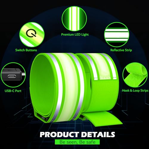 LED Armband Rechargeable for Night Running - High-Visibility Safety Bands (2 Pack)