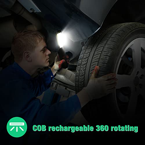 Honoson 4 Pieces LED Work Light Cob Rechargeable Work Flashlight with Magnetic Base, Hanging Hook and 360¡Æ Rotate 5 Modes Portable LED Flashlight for Car Repair, Household and Outdoor(Large)