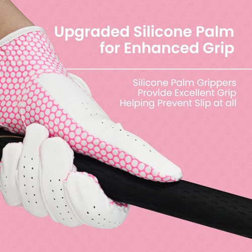 Golf Gloves for Women - Extra Grip, Breathable Fit, Left Hand - Pink, Medium