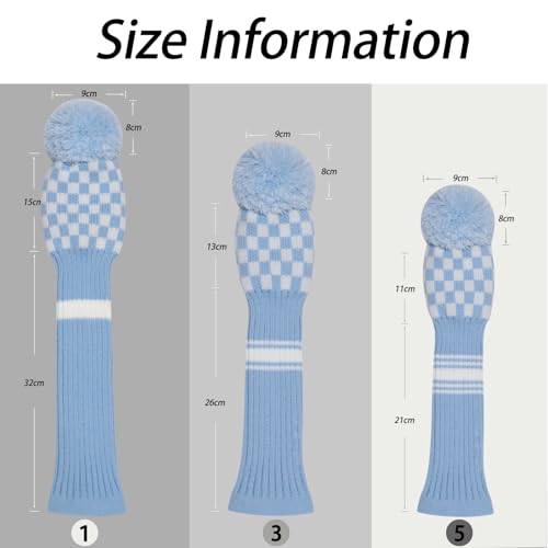 Knitted Golf Head Cover for Driver & Hybrid - Blue White Plaid