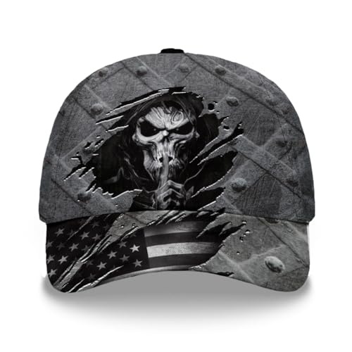 Gosify Black Skull Baseball Cap for Men - Grim Reaper Old Metal Flag, Adjustable