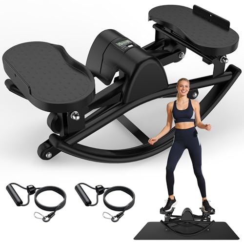 Side-to-Side Rocking Stepper with Resistance Bands - Black