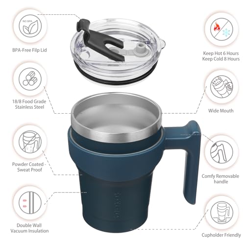 BJPKPK 10 oz Navy Blue Insulated Stainless Steel Tumbler with Handle, Lid & Straw